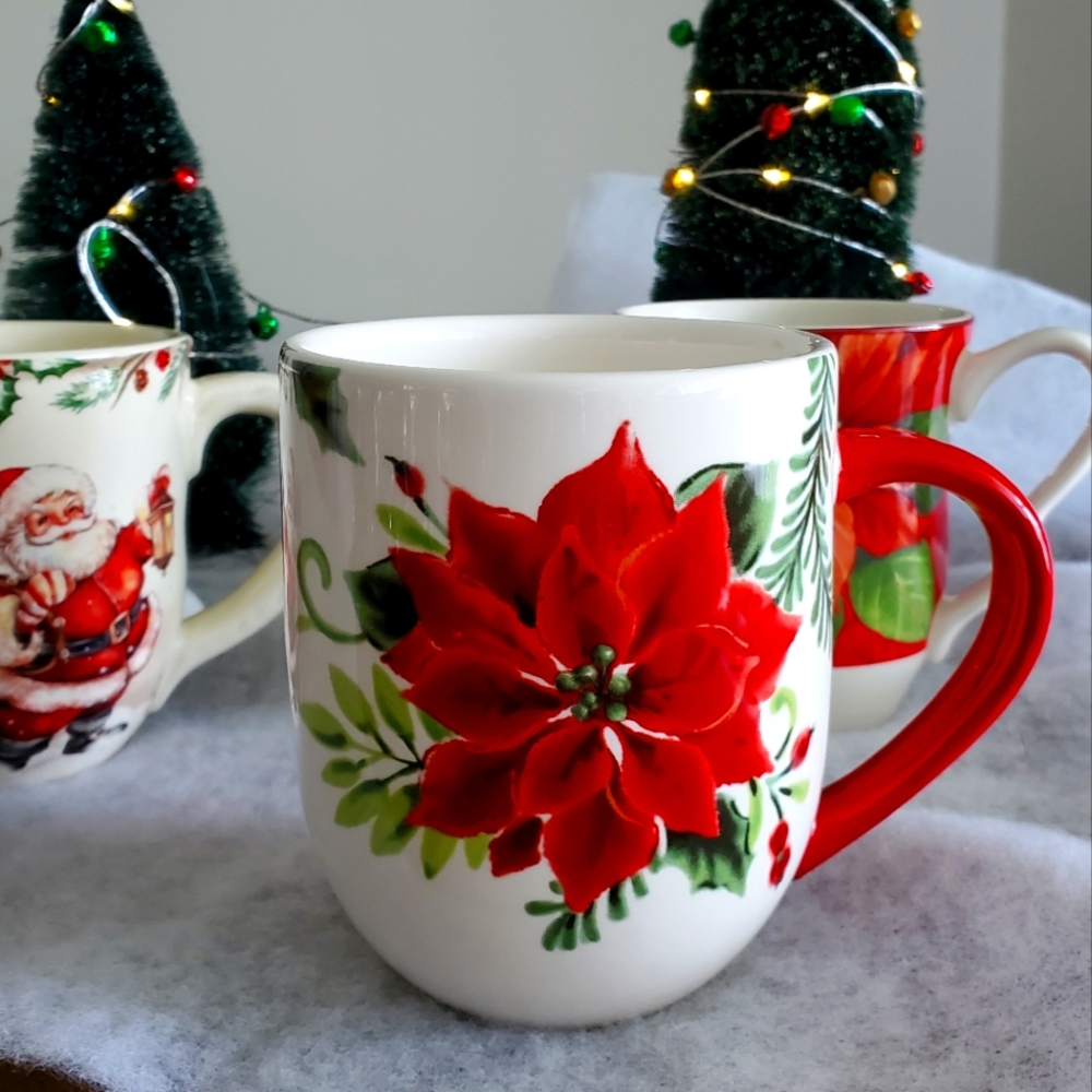 Pier 1 Red and White Poinsettia Mug